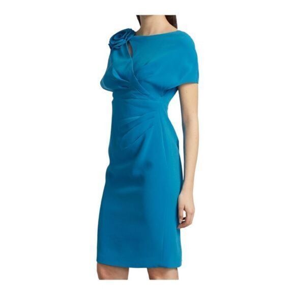 TERI JON by Rickie Freeman Blue Flower shoulder Crepe Cocktail Dress size 6 NWT - Picture 9 of 12